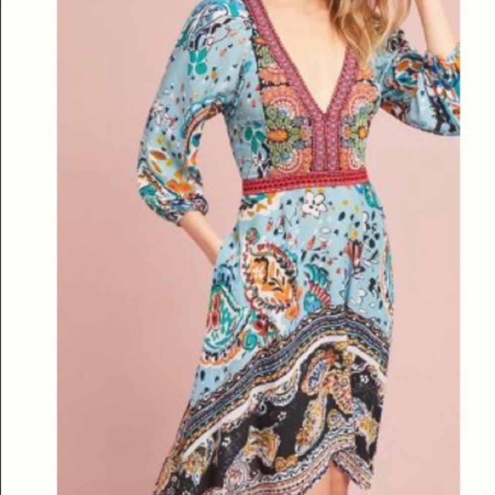 Floral V-Neck Midi Dress - Multicolored Dress